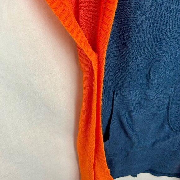 NEW Fanfare Gameday Knit Poncho Hoodie Sweater Wrap One Size Orange Navy Blue - Picture 5 of 9